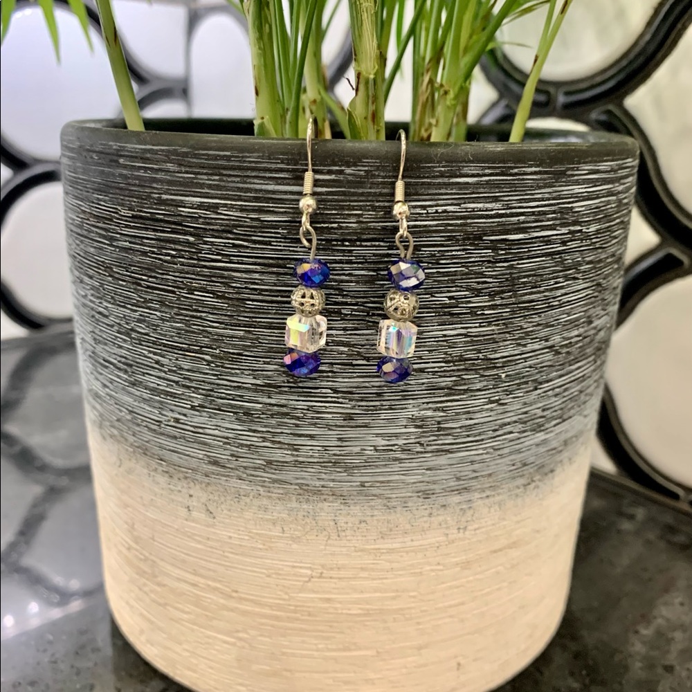 Handmade Fashion Blue/clear and silver Earrings